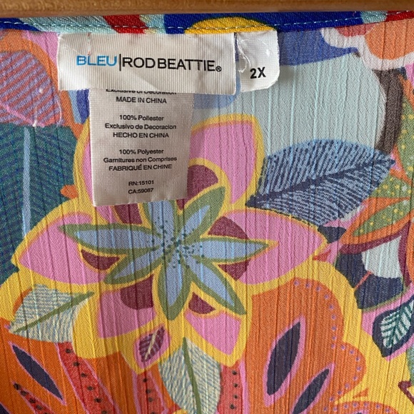 BLEU ROD BEATTY Make it Pop Multicolor Floral Chiffon Swim Coverup Dress SZ 2X - Picture 4 of 8